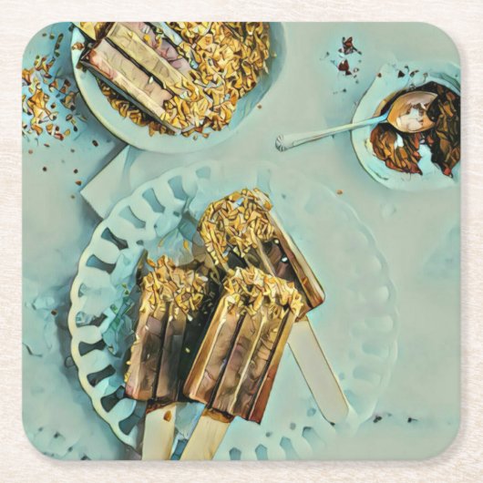 アイスクリームケーキ スクエアペーパーコースター (正面)