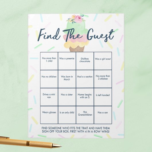 アイスクリームゲストビンゴシャワーゲームパック ノートパッド