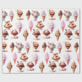 アイスクリームコーンとサンデー ラッピングペーパー (フラット)