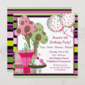 アイスクリームコーンとバルーン誕生日 招待状 (正面/裏面)