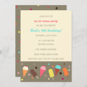 アイスクリームコーンとバー誕生日パーティーの招待 招待状 (正面/裏面)