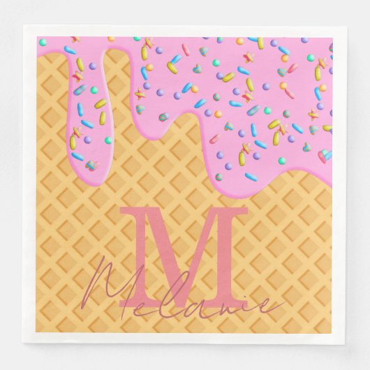 アイスクリームコーンとピンクのつや消しと振りかける (正面)