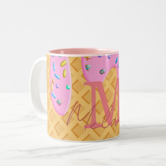 アイスクリームコーンとピンクのつや消しと振りかける ツートーンマグカップ (正面左)