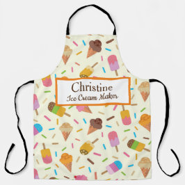 アイスクリームコーンとポップス名前をカスタムする エプロン
