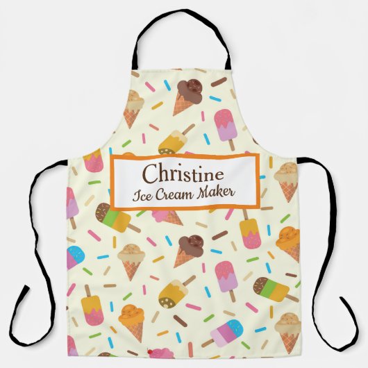 アイスクリームコーンとポップス名前をカスタムする エプロン (正面)