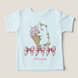 アイスクリームコーンと名前トドラーTシャツ付き猫