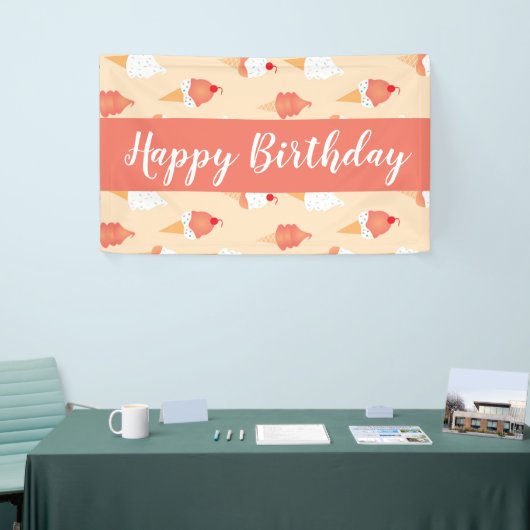 アイスクリームコーンと散水誕生日桃 横断幕 (トレードショー)