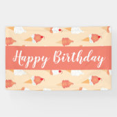 アイスクリームコーンと散水誕生日桃 横断幕 (横)