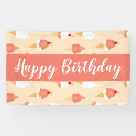 アイスクリームコーンと散水誕生日桃 横断幕