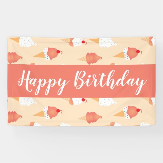 アイスクリームコーンと散水誕生日桃 横断幕 (横)