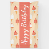 アイスクリームコーンと散水誕生日桃 横断幕 (縦)