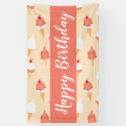 アイスクリームコーンと散水誕生日桃 横断幕 (縦)