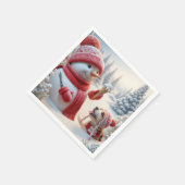 アイスクリームコーンと犬を備えた雪だるま スタンダードカクテルナプキン (角)