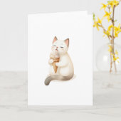 アイスクリームコーンと甘い瞬間を過ごす猫に値する カード (黄色い花)