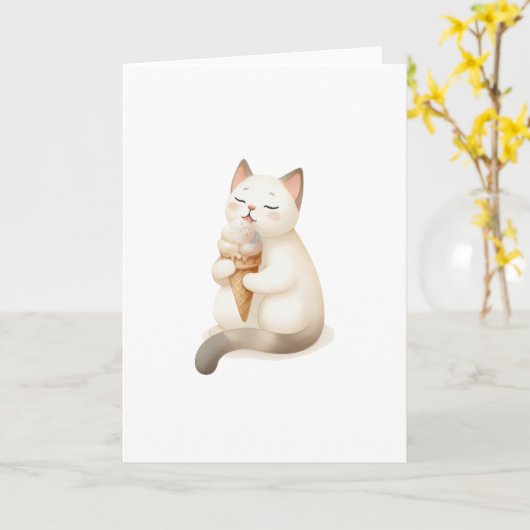 アイスクリームコーンと甘い瞬間を過ごす猫に値する カード (黄色い花)