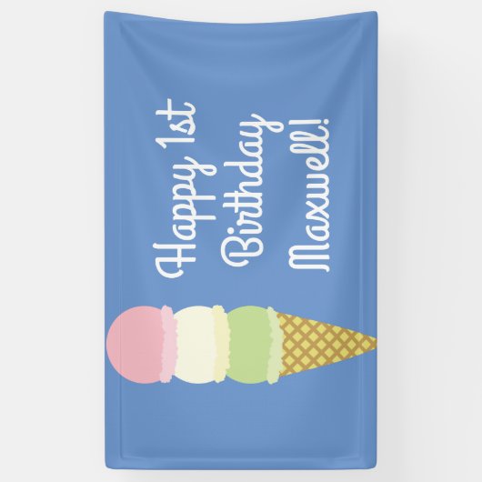 アイスクリームコーンのかわいい第1誕生会の旗 横断幕 (縦)