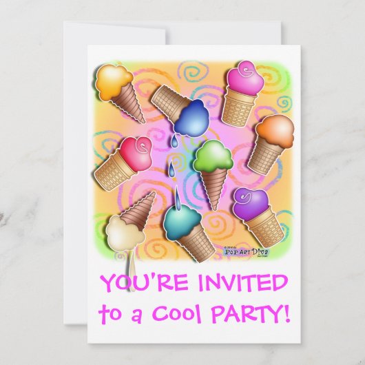 アイスクリームコーンのパーティの招待状 招待状 (正面)