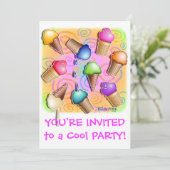 アイスクリームコーンのパーティの招待状 招待状 (スタンド正面)