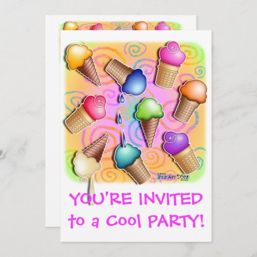 アイスクリームコーンのパーティの招待状 招待状 (正面/裏面)