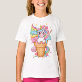 アイスクリームコーンの中の可愛いユニコーンイラスト Tシャツ