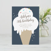 アイスクリームコーンの子供たちのブルー誕生日パーティー 招待状 (スタンド正面)