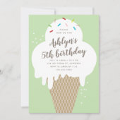 アイスクリームコーンの子供たちの緑の誕生日パーティー 招待状 (正面)