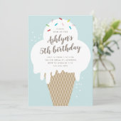 アイスクリームコーンの子供の青い誕生日パーティー 招待状 (スタンド正面)