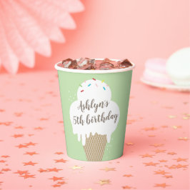 アイスクリームコーンの子供グリーンの誕生日パーティー 紙コップ