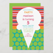 アイスクリームコーンの誕生日の招待状の水玉模様 招待状 (正面/裏面)