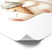 アイスクリームコーンをなめる子猫のファンシーな水彩画 ポスター (角)