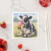 アイスクリームコーンをなめる水彩牛 スタンダードカクテルナプキン (インサイチュ)