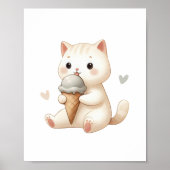 アイスクリームコーンを持った、気まぐれで色彩豊かな水彩の子猫 ポスター (正面)