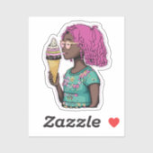 アイスクリームコーンを持つピンクのヘアガール シール (シート)