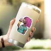 アイスクリームコーンを持つピンクのヘアガール シール