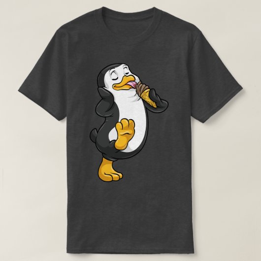 アイスクリームコーンを持つペンギン Tシャツ (デザイン正面)