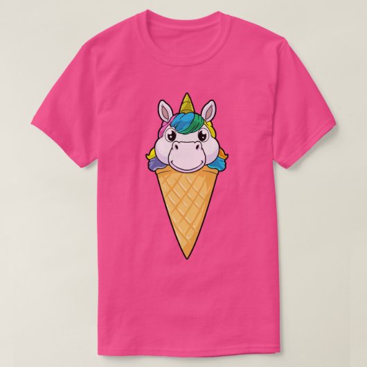 アイスクリームコーンアイスクリーム付きユニコーン Tシャツ (デザイン正面)