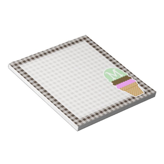 アイスクリームコーンオンビストルブラウンギンガム ノートパッド (アングル)