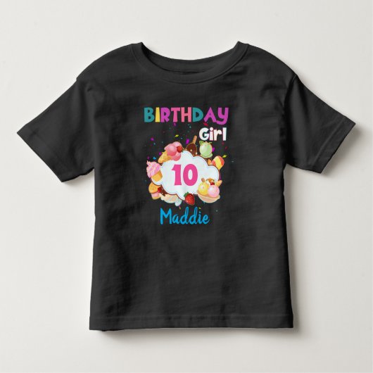 アイスクリームコーンカラフル誕生日ガールマッチング トドラーTシャツ (正面)