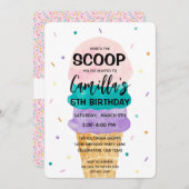 アイスクリームコーンガールバースデーパーティーの招待 招待状 (正面/裏面)