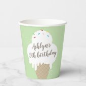 アイスクリームコーンキッズグリーンバースデーパーティー 紙コップ (正面)