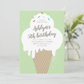 アイスクリームコーンキッズグリーン誕生日パーティー 招待状 (スタンド正面)