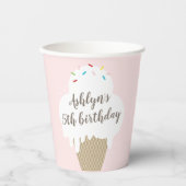 アイスクリームコーンキッズピンクバースデーパーティー 紙コップ (正面)