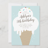 アイスクリームコーンキッズブルーバースデーパーティー 招待状 (正面)