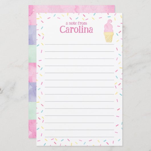 アイスクリームコーンキッズ並び手紙の筆記用紙 (正面/裏面)