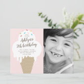 アイスクリームコーンキッズ写真誕生日パーティー 招待状 (スタンド正面)