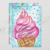 アイスクリームコーンサマーバースデーパーティー 招待状 (正面/裏面)