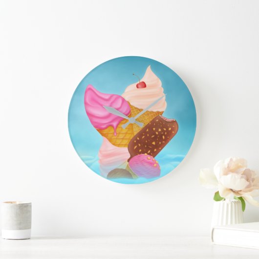 アイスクリームコーンサマーフードデザート ラージ壁時計 (ホーム)