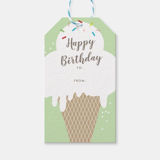 アイスクリームコーンスクリプトハッピーバースデー ギフトタグ (正面)