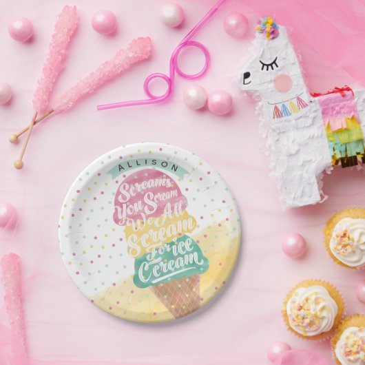 アイスクリームコーンスクープが明るい誕生日パーティーをおごる ペーパープレート (パーティー)