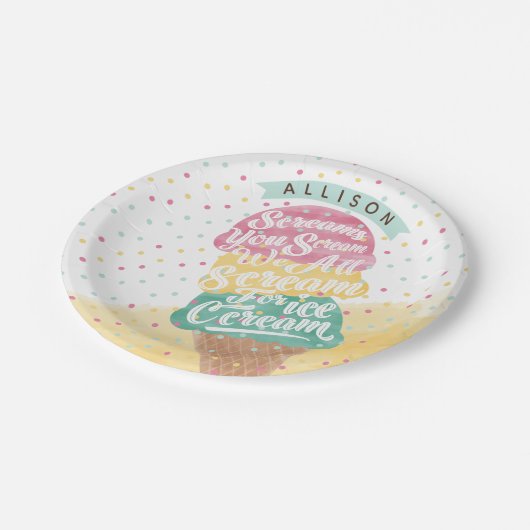 アイスクリームコーンスクープが明るい誕生日パーティーをおごる ペーパープレート (アングル)